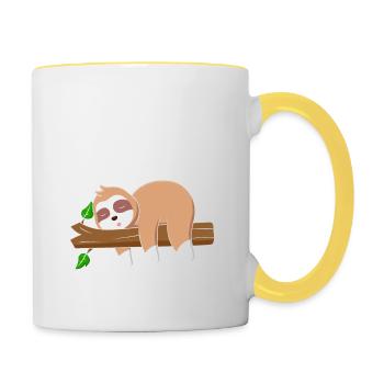 Faultier Klar Mach Ich Nur Halt Nicht Jetzt, - Tasse zweifarbig - Weiß/Gelb - Rechts