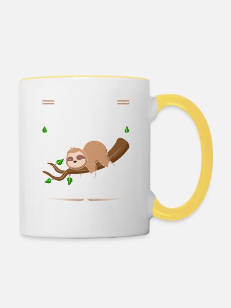 Faultier Pyjama Morgenstund Langschläfer Spruch - Tasse zweifarbig - Weiß/Gelb