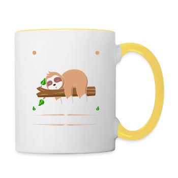 Faultier Büro Spruch In der Ruhe Liegt Die Kraft - Tasse zweifarbig - Weiß/Gelb - Rechts