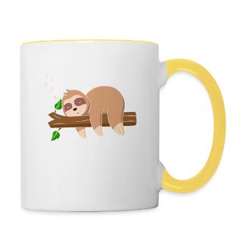Faultier TV Serien Chiller, Fernsehschlafen Sloth - Tasse zweifarbig - Weiß/Gelb - Rechts