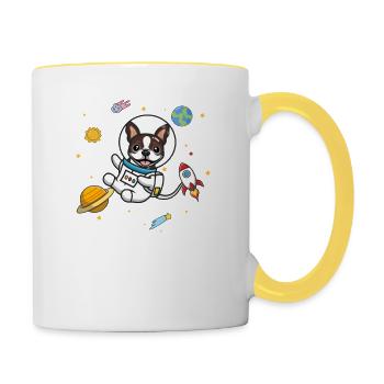 Terrier brun Boston - Mug contrasté - blanc/jaune - Droite