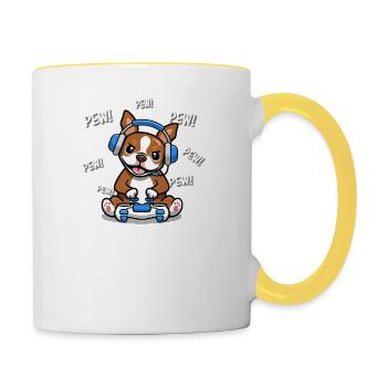 Terrier de Boston rouge - Mug contrasté - blanc/jaune - Droite