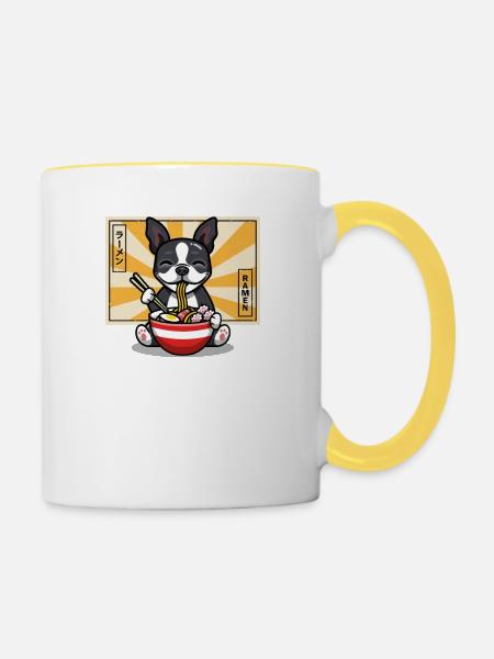 Boston Terrier - Tasse zweifarbig - Weiß/Gelb