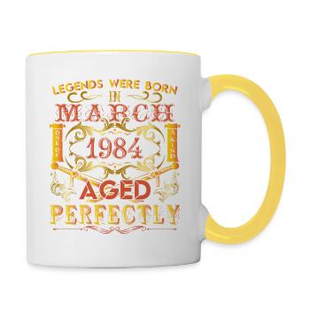 März 1984 - Geburtstag 1984 Legenden wurden geboren. - Tasse zweifarbig - Weiß/Gelb - Rechts