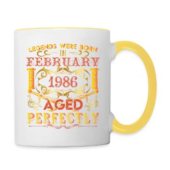 February 1986 - birthday 1986 legends were born. - Mug contrasté - blanc/jaune - Droite