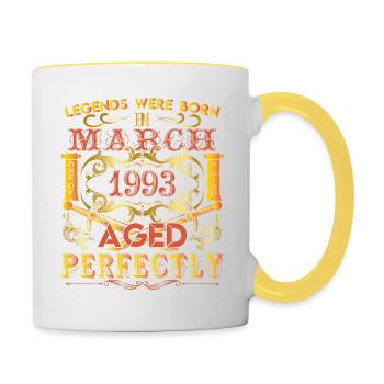 März 1993 - Geburtstag 1993 wurden Legenden geboren. - Tasse zweifarbig - Weiß/Gelb - Rechts