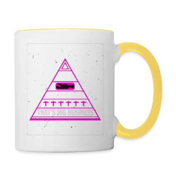 God Will Pardon That's His Business T-Shirt - Contrasting Mug - white/yellow - Right