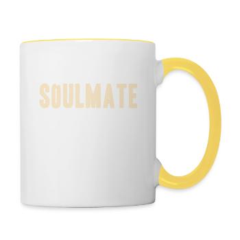 My Soulmate Is Black Cool Retro Soulmate Designs - Contrasting Mug - white/yellow - Right