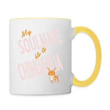 My Soulmate Is A Chihuahua Retro Dog Lover Designs - Tasse zweifarbig - Weiß/Gelb - Rechts