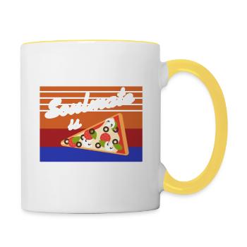 I Think My Soulmate Is Carbs Retro Pizza Lover - Tasse zweifarbig - Weiß/Gelb - Rechts