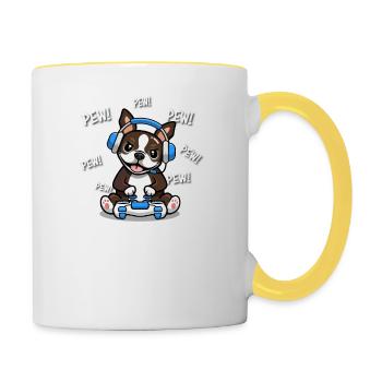 Brauner Boston-Terrier - Tasse zweifarbig - Weiß/Gelb - Rechts