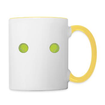 Tennis nimmt Bälle lustig Sportspieler Trainer Fan - Tasse zweifarbig - Weiß/Gelb - Rechts