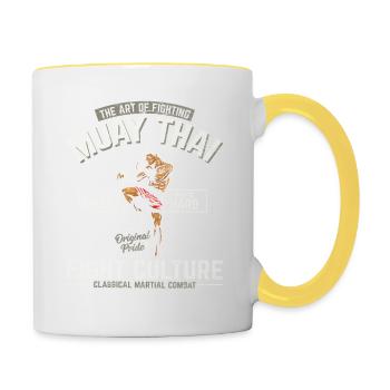 L'art du combat Culture du combat Muay Thai Fighte - Mug contrasté - blanc/jaune - Droite