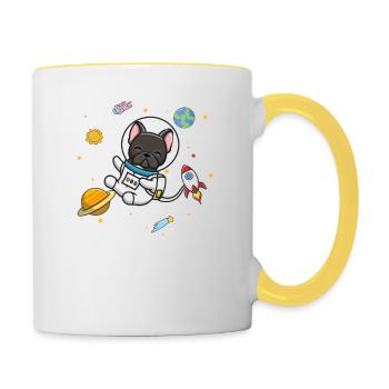 Bouledogue Français noir - Mug contrasté - blanc/jaune - Droite