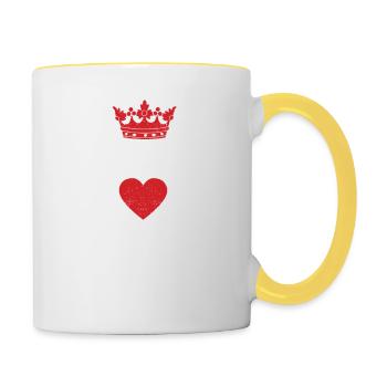 Reine Rouge Coeur Couronne Silhouette Couples Homme - Mug contrasté - blanc/jaune - Droite