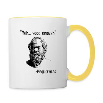 Meh gut genug Mediokraten - Tasse zweifarbig - Weiß/Gelb - Rechts