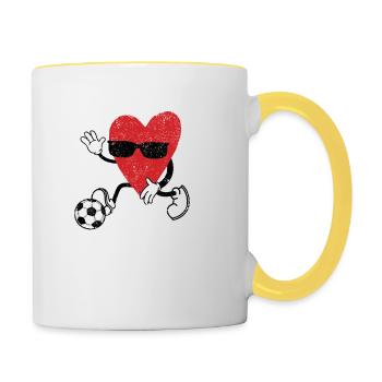 Herz beim Fußballspielen Valentinstag Fußballspiel - Tasse zweifarbig - Weiß/Gelb - Rechts