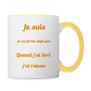 Alsacien je ferme pas ma gueule humour alsace - Mug contrasté - blanc/jaune - Droite