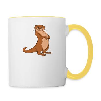 Petits jeux de mots sur les loutres et blagues sur les loutres - Mug contrasté - blanc/jaune - Droite