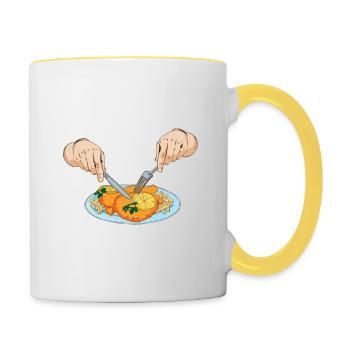 Natürlich esse ich Schnitzel - Tasse zweifarbig - Weiß/Gelb - Rechts