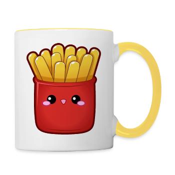 French fries fries fast food face frieze USA - Contrasting Mug - white/yellow - Right