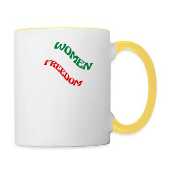 Women Life Freedom - Niedliche iranische Frauen - Tasse zweifarbig - Weiß/Gelb - Rechts