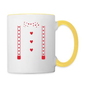 Valentine's Day suspenders and heart bow tie - Contrasting Mug - white/yellow - Right
