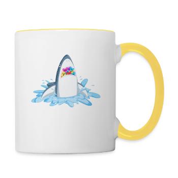 Saint-Valentin Requin Heartbreaker Drôle de cœurs Requins - Mug contrasté - blanc/jaune - Droite
