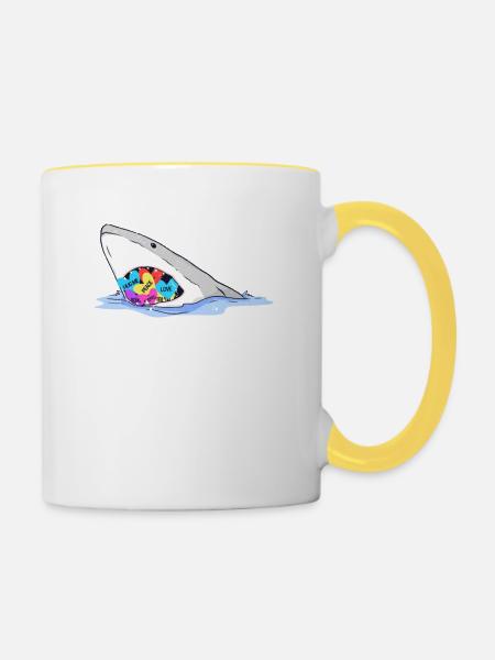 Saint-Valentin Requin Heartbreaker Drôle de cœurs Requins - Mug contrasté - blanc/jaune