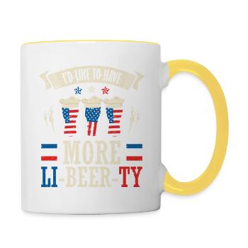 Ich Möchte Mehr Li-bier-ty 4. Juli - Tasse zweifarbig - Weiß/Gelb - Rechts