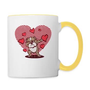 Saint-Valentin Dabbing Bulldog Funny Dab Dance Dogs - Mug contrasté - blanc/jaune - Droite
