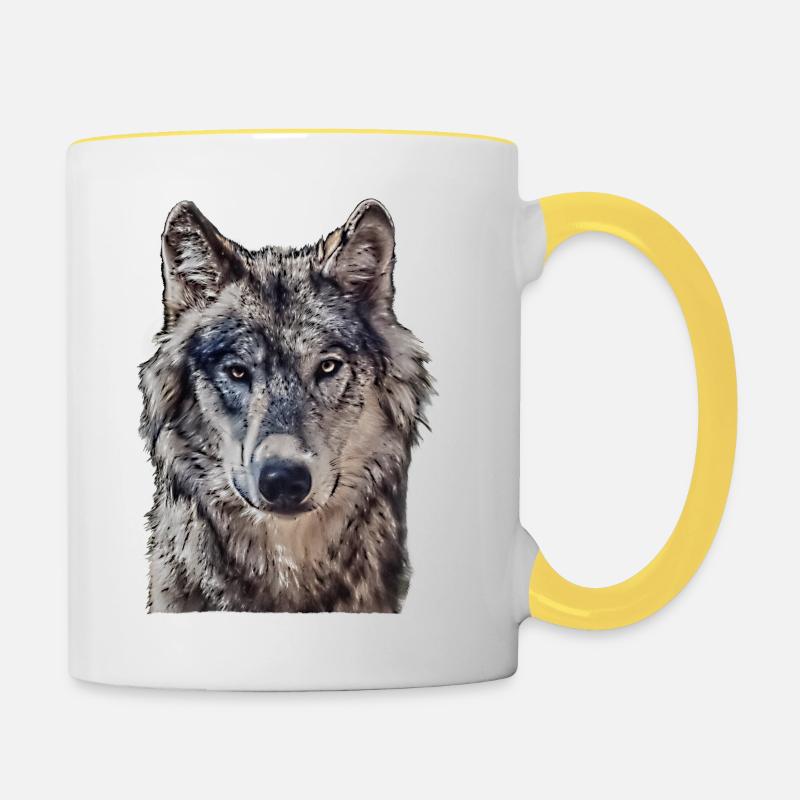 Wolfkopf vu de face - Mug contrasté - blanc/jaune