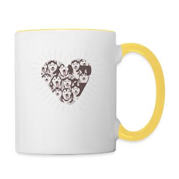 Valentinstag Siberian Husky Herz Liebhaber Welpe - Tasse zweifarbig - Weiß/Gelb - Rechts