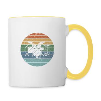 Schlagzeug spielen Retro - Tasse zweifarbig - Weiß/Gelb - Rechts