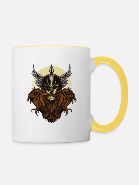 Vollbart Wikingerhelm Vollbart Wikingerhelm Zitat - Tasse zweifarbig - Weiß/Gelb
