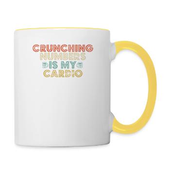 Crunching Zahlen ist meine Cardio Funny Buchhaltung - Tasse zweifarbig - Weiß/Gelb - Rechts