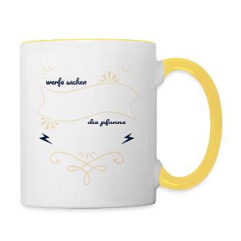 lustiger spruch backen grillen lieben kochkunst - Tasse zweifarbig - Weiß/Gelb - Rechts