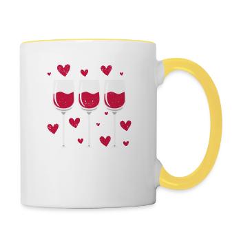 Three Glasses of Wine Lovers Heart Funny Couples - Contrasting Mug - white/yellow - Right