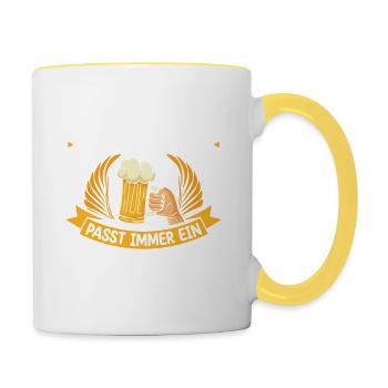Zwischen Leber Und Nierchen Passt Immer Ein - Tasse zweifarbig - Weiß/Gelb - Rechts