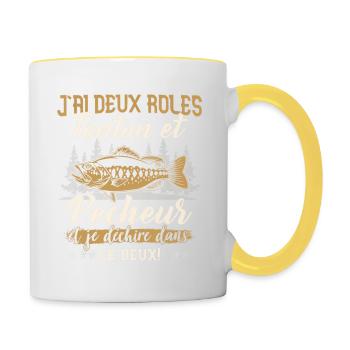 j'ai deux roles tonton et pecheur et je déchire - Mug contrasté - blanc/jaune - Droite
