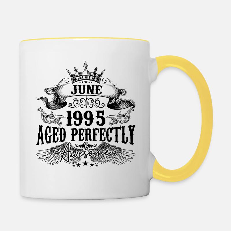 1995 | Juni Aged Perfectly 1995 Geburtstagsgeschenk - Tasse zweifarbig - Weiß/Gelb