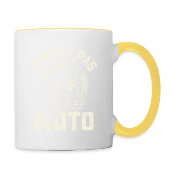 Motard J'Peux Pas J'ai Moto - Mug contrasté - blanc/jaune - Droite