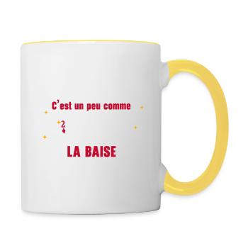 La Belote C'est un peu comme la baise Mais en mieu - Mug contrasté - blanc/jaune - Droite