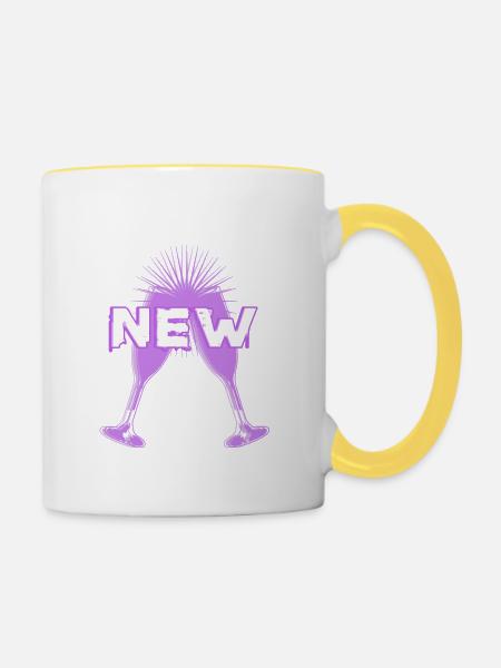 Neu - Feier - Tasse zweifarbig - Weiß/Gelb