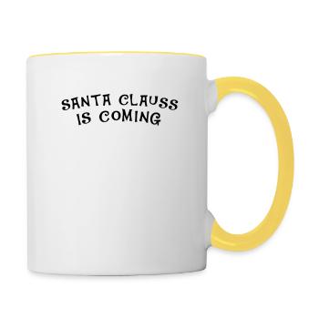 CHRISTMAS SANTA CLAUSS IS COMING DRAWING ART - Contrasting Mug - white/yellow - Right