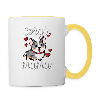 Merle Corgi bleu - Mug contrasté - blanc/jaune - Droite