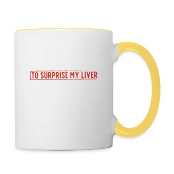 Sometimes I drink water to kill my liver. - Contrasting Mug - white/yellow - Right