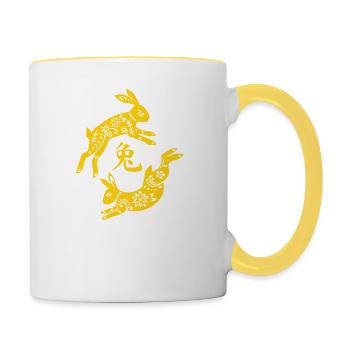Joyeux Nouvel An chinois 2023 Année du Lapin - Mug contrasté - blanc/jaune - Droite