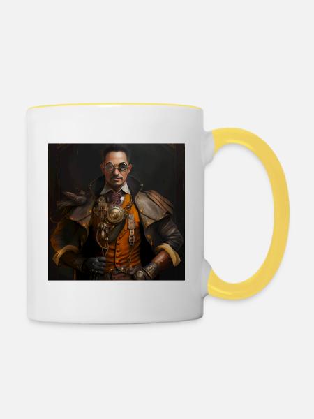 Steampunk Sci-Fi character - Tasse zweifarbig - Weiß/Gelb