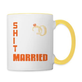 Tellement heureux que je vais me marier MERDE Signification - Mug contrasté - blanc/jaune - Droite